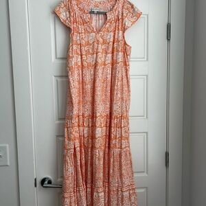 Wonderly Orange and White Patterned Maxi Dress